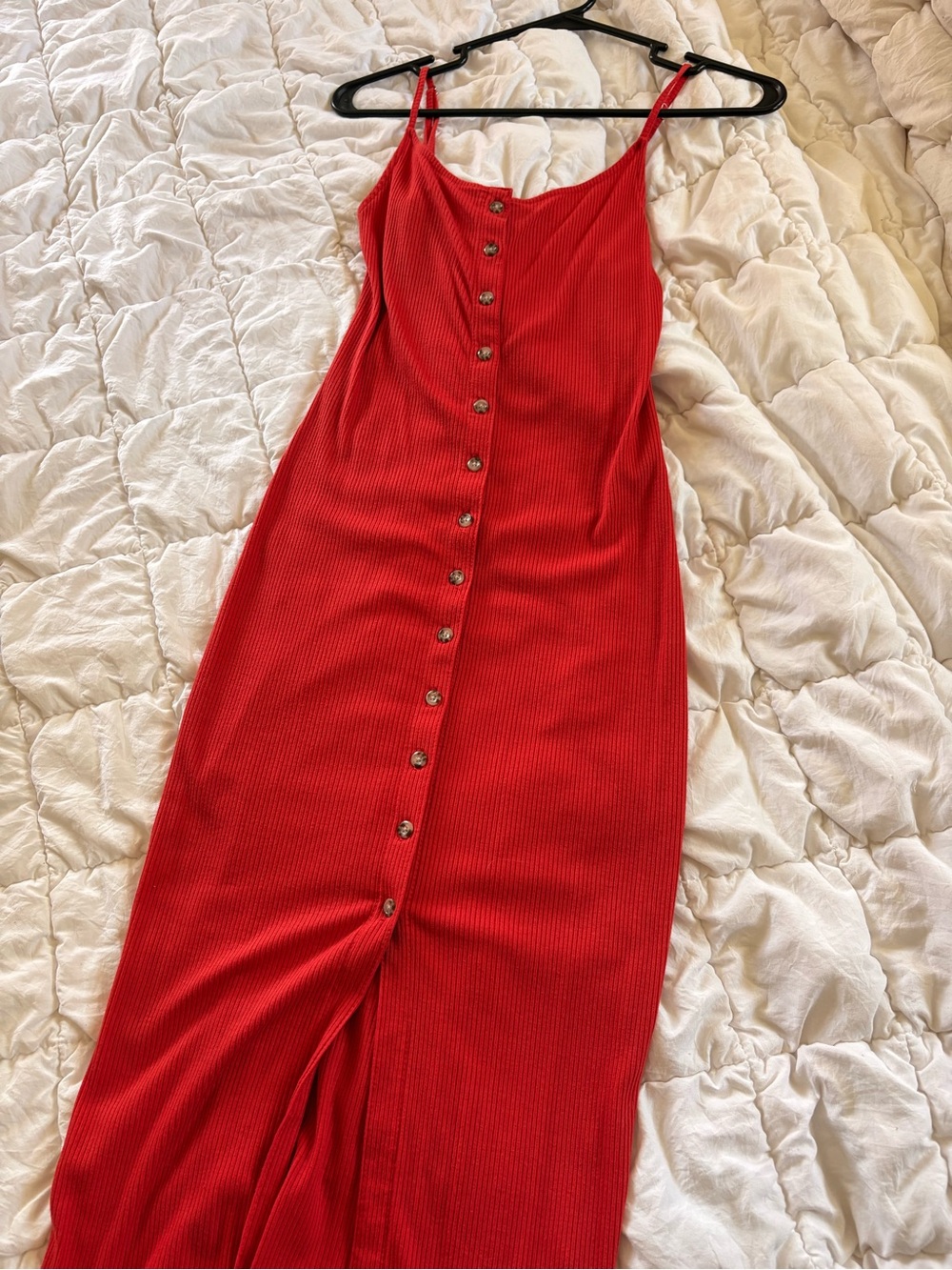 Forever 21 Red Ribbed Button-Front Midi Slip Dress